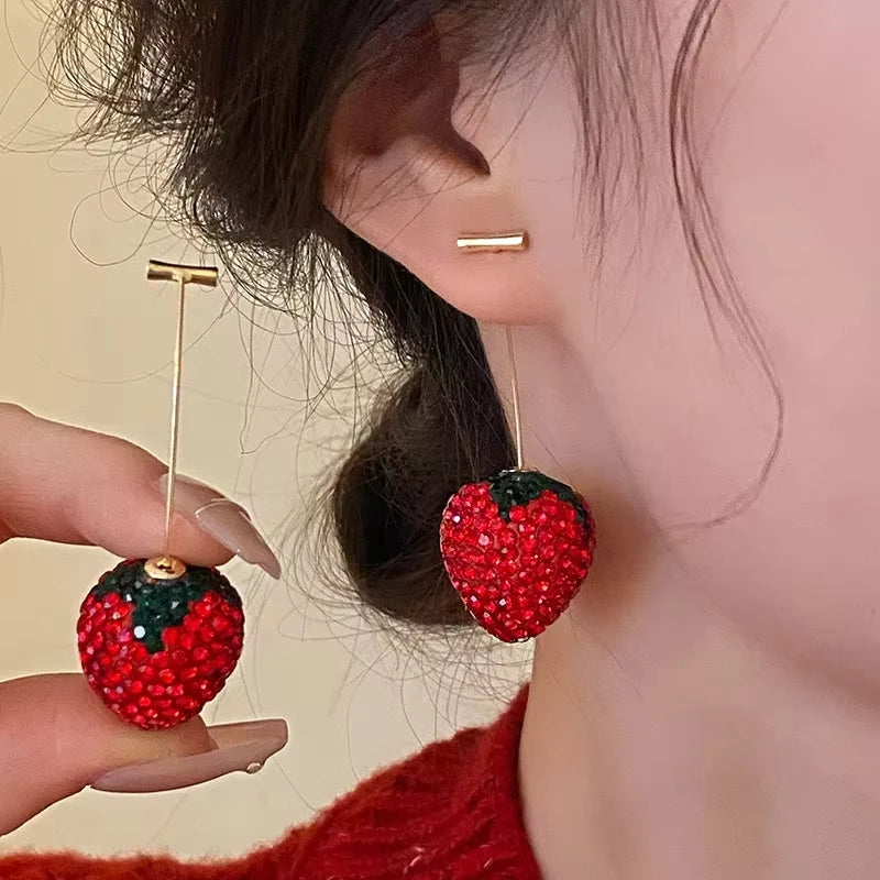 Strawberry Crystal Drop Earrings