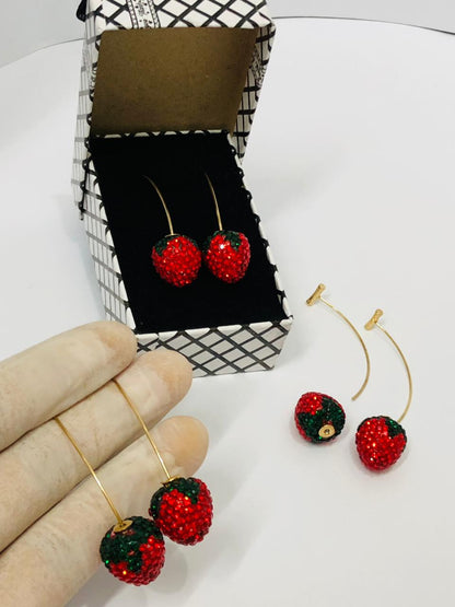 Strawberry Crystal Drop Earrings